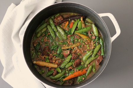 Slow Cooked Lamb with Farro and Spring Vegetables
